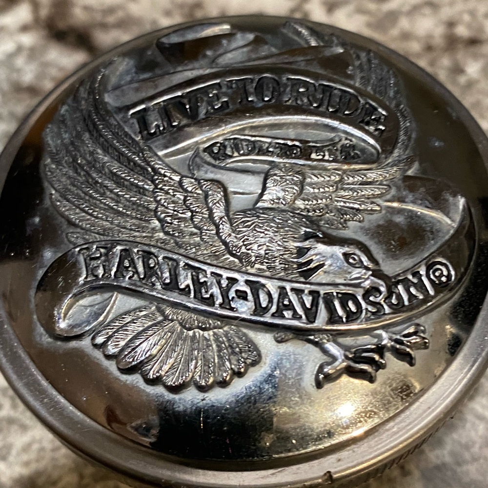 Authentic vintage 1974 Harley-Davidson Silver Emblem gas tank cover